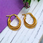 Triple Rings Gold Stainless Steel Anti Tarnish Hoop Earrings Bulk