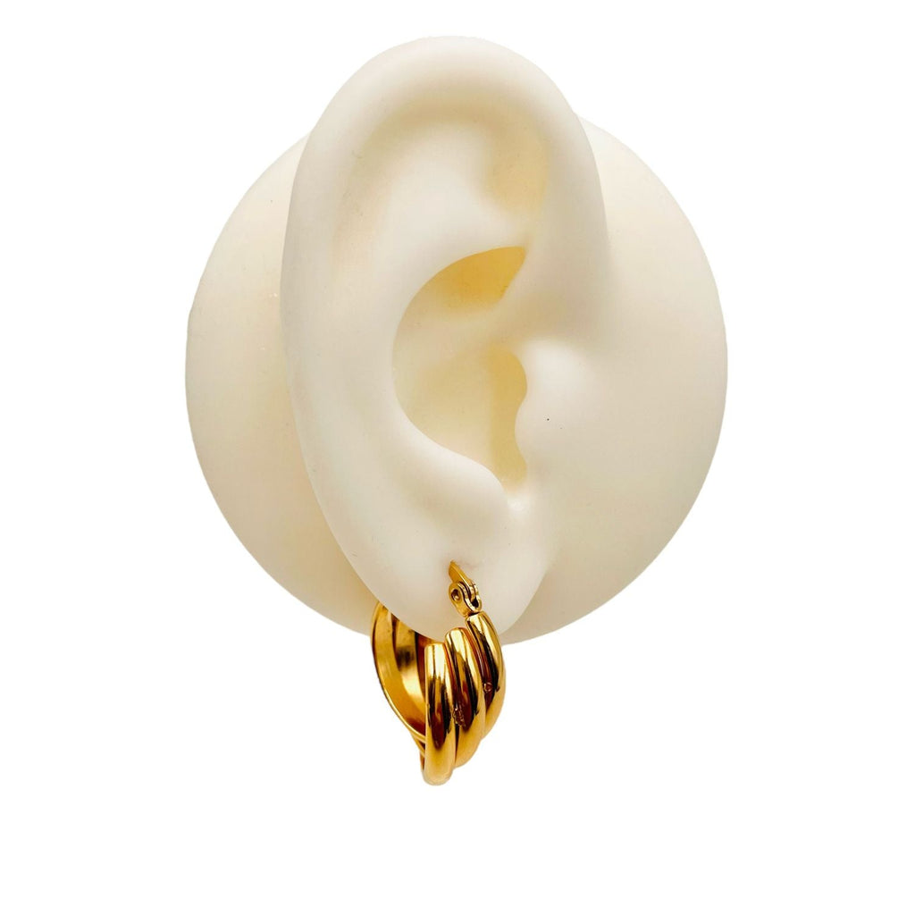 Triple Rings Gold Stainless Steel Anti Tarnish Hoop Earrings Bulk