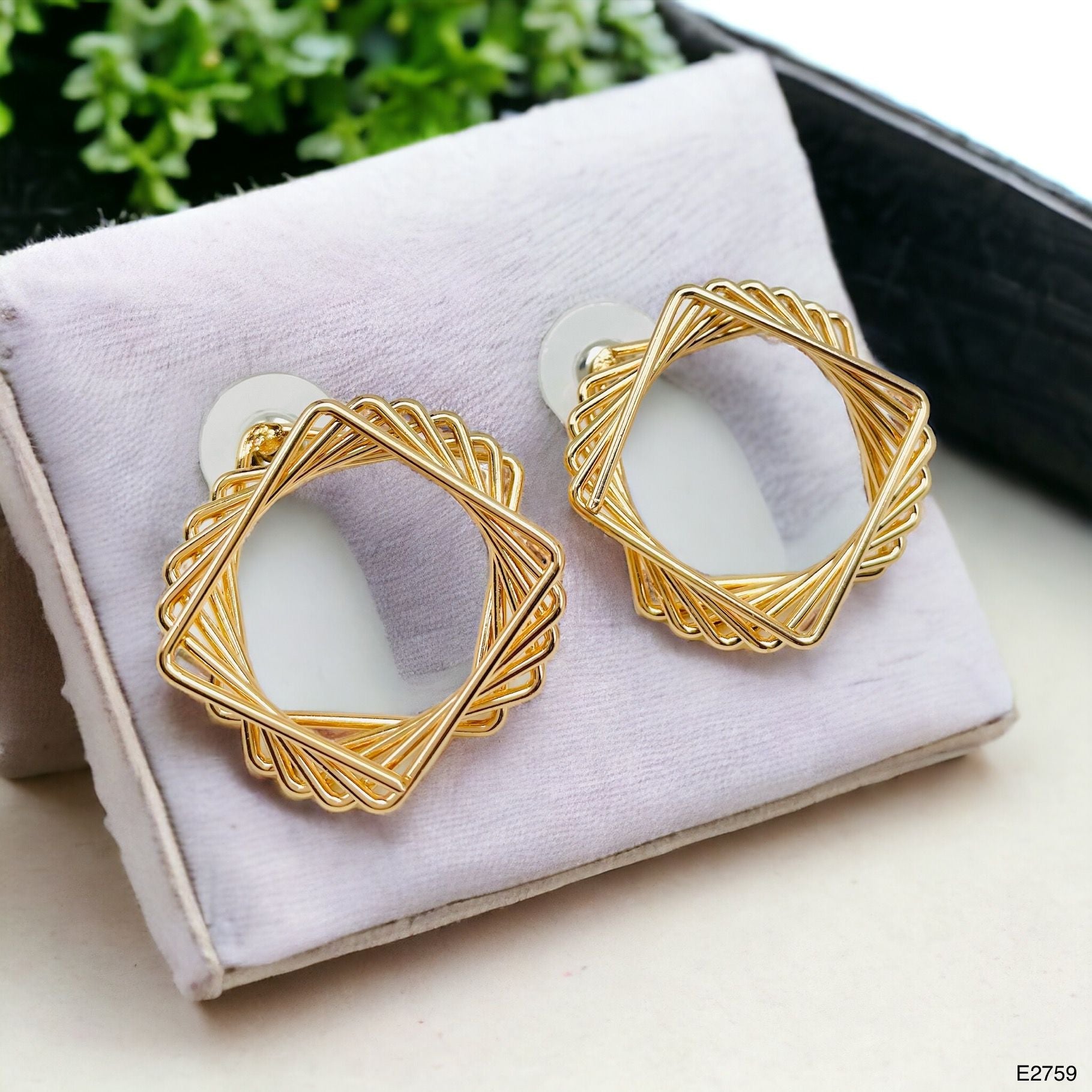 3D Layers 18K Gold Anti Tarnish Geometric Stud Dangler Earring Bulk Main image