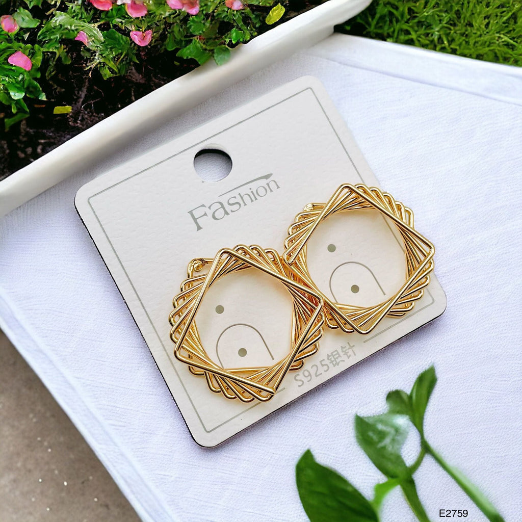 3D Layers 18K Gold Anti Tarnish Geometric Stud Dangler Earring Bulk
