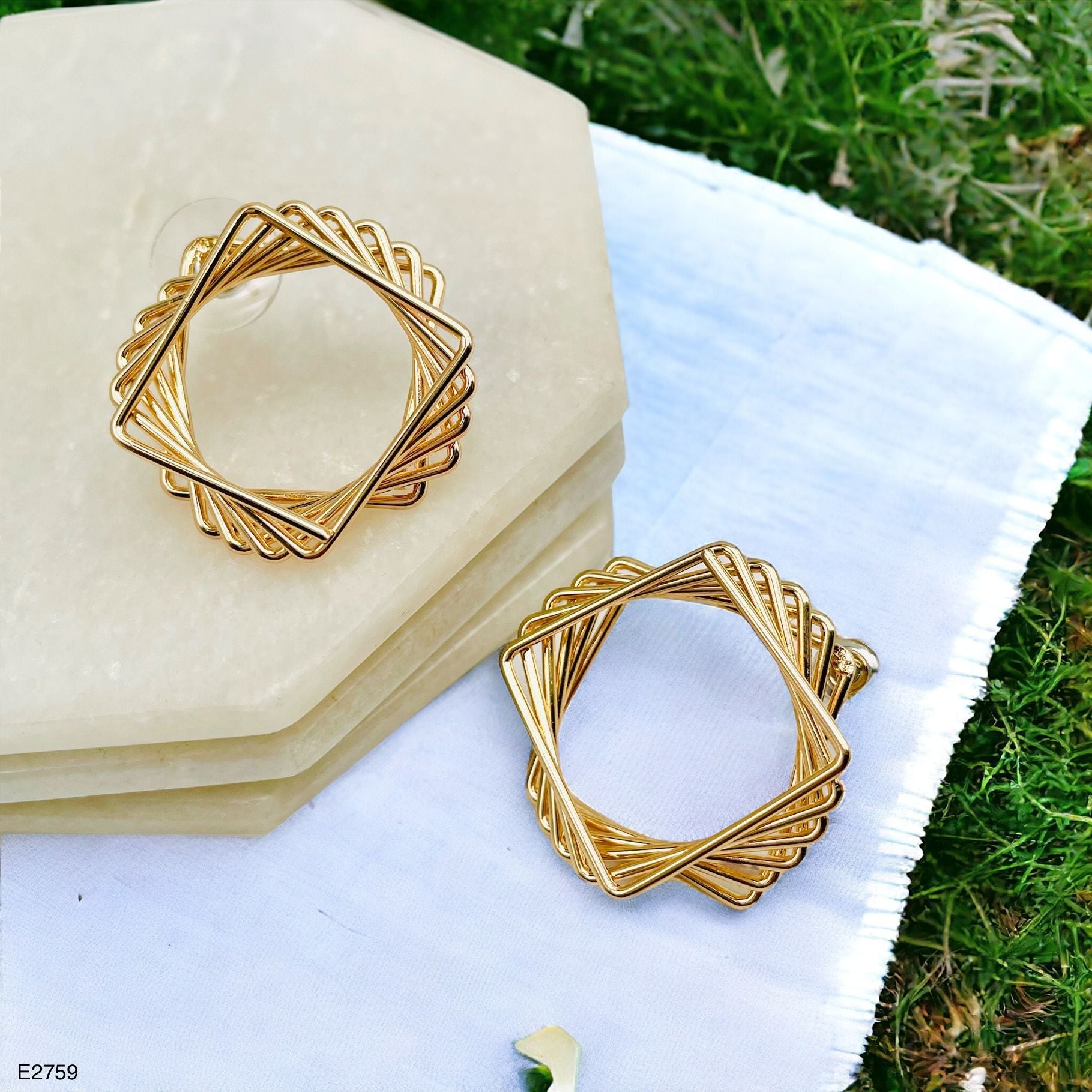 3D Layers 18K Gold Anti Tarnish Geometric Stud Dangler Earring Bulk