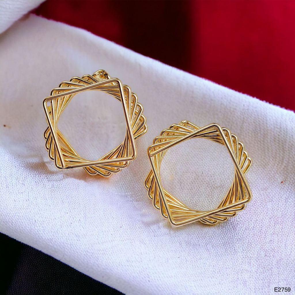 3D Layers 18K Gold Anti Tarnish Geometric Stud Dangler Earring Bulk