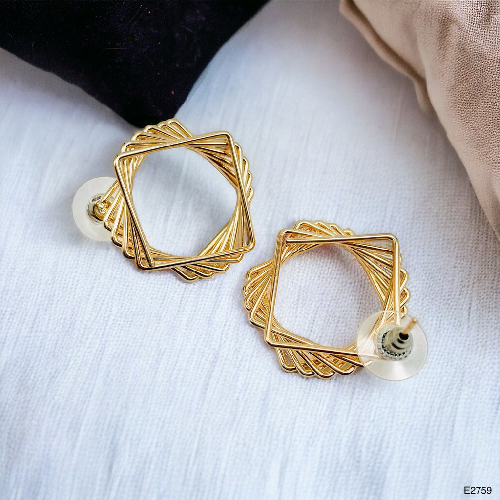 3D Layers 18K Gold Anti Tarnish Geometric Stud Dangler Earring Bulk
