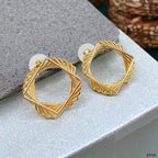 3D Layers 18K Gold Anti Tarnish Geometric Stud Dangler Earring Bulk