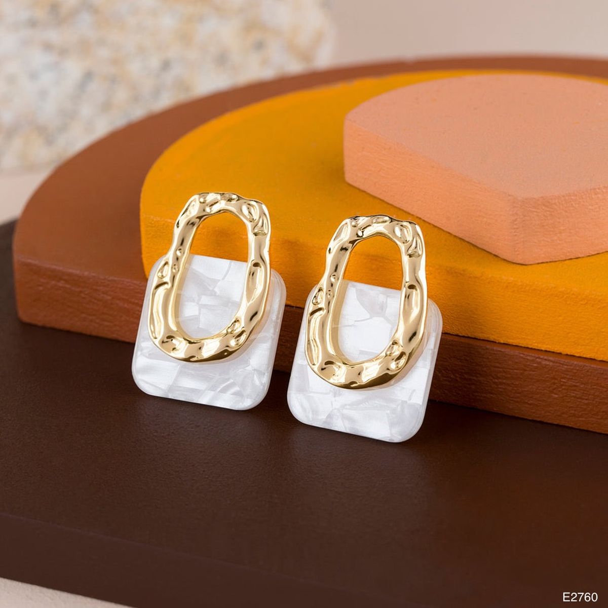 Mother Of Pearl 18K Gold Anti Tarnish Stud Dangler Earring Women Bulk Main image