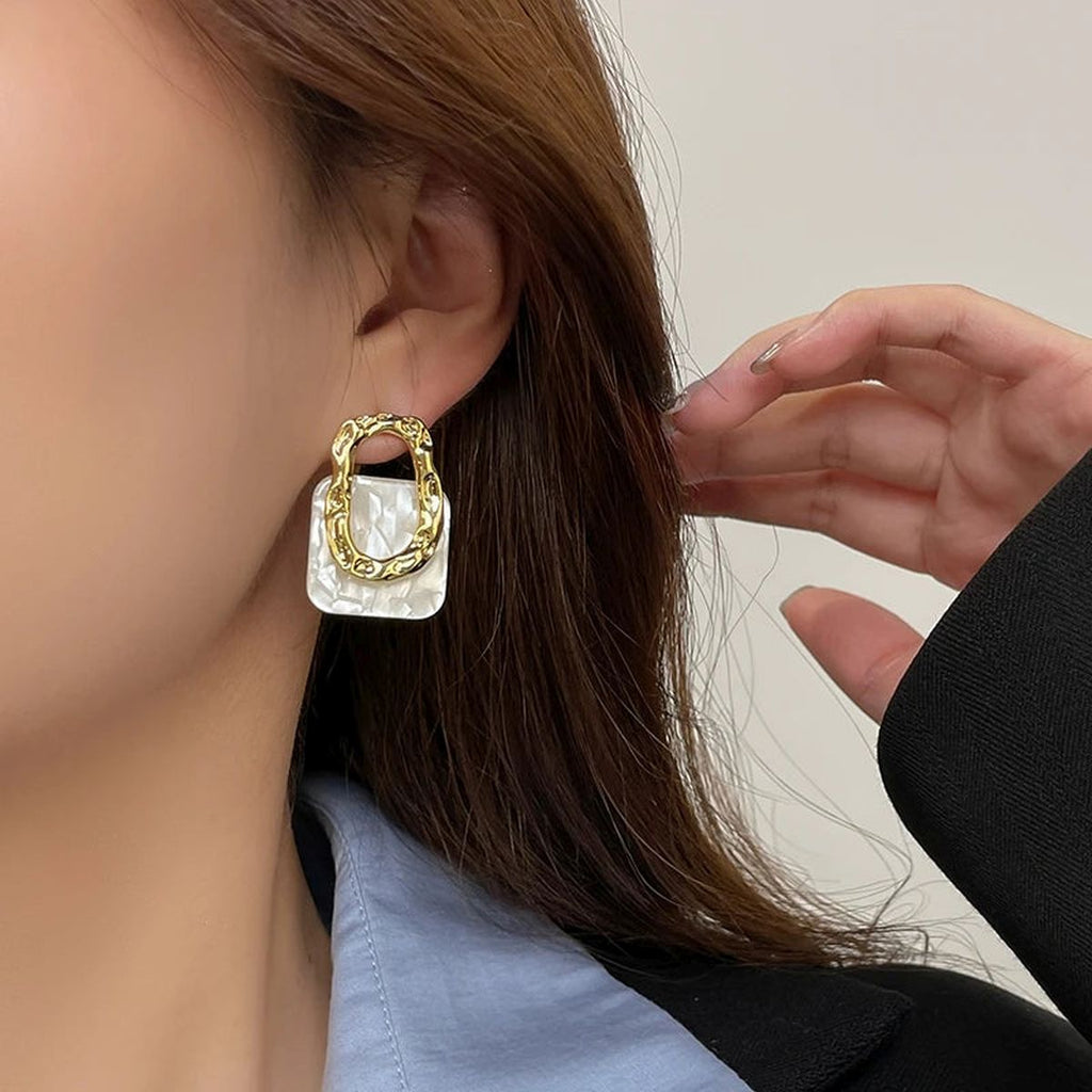Mother Of Pearl 18K Gold Anti Tarnish Stud Dangler Earring Women Bulk