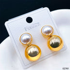 Pearl Glossy 18K Gold Copper Stud Dangler Drop Earring For Women Bulk