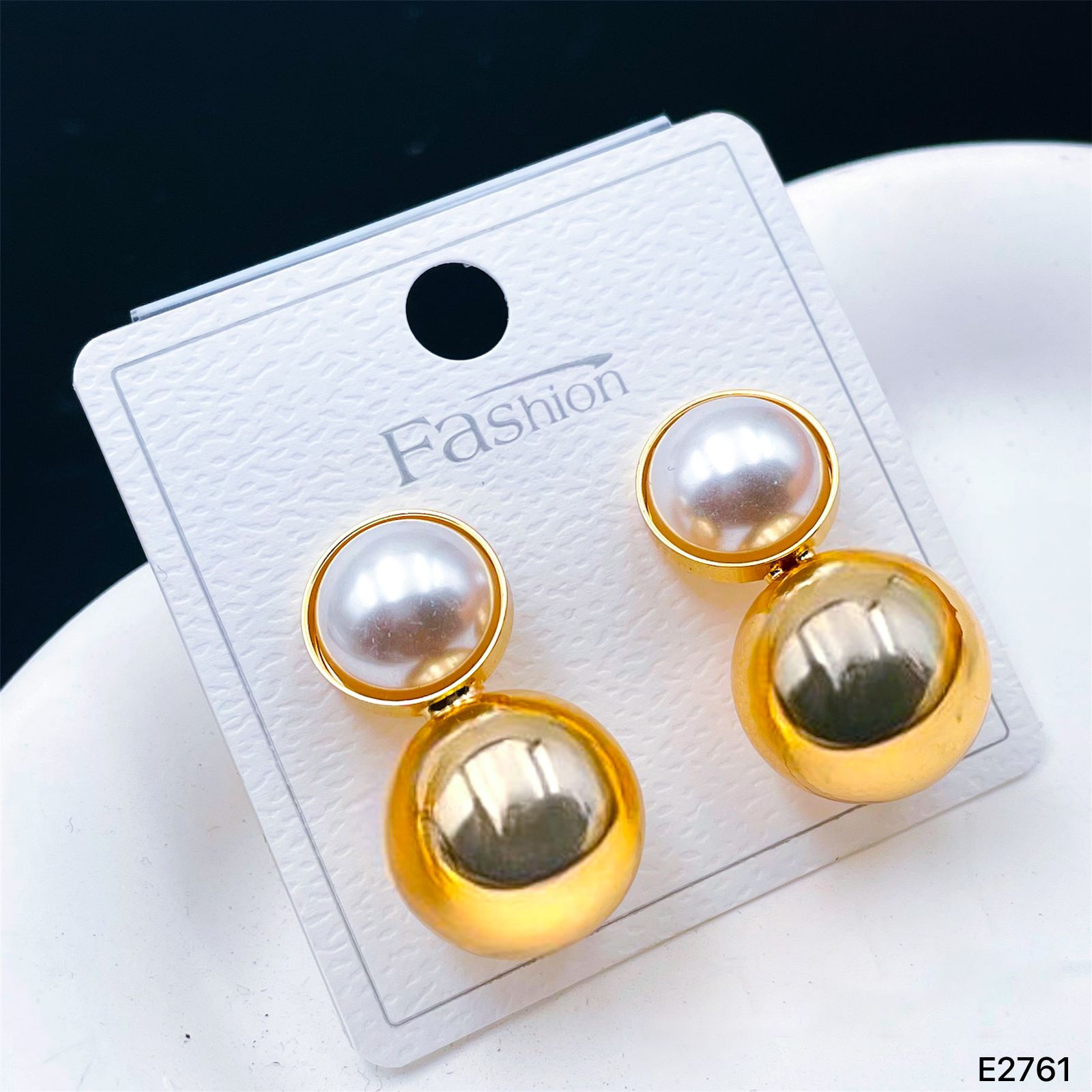 Pearl Glossy 18K Gold Copper Stud Dangler Drop Earring For Women Bulk