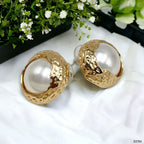 12 Mm Pearl Beaten 18K Gold White Anti Tarnish Stud Earring Women Bulk