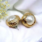 12 Mm Pearl Beaten 18K Gold White Anti Tarnish Stud Earring Women Bulk