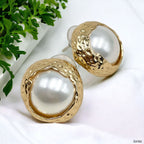 12 Mm Pearl Beaten 18K Gold White Anti Tarnish Stud Earring Women Bulk