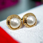 12 Mm Pearl Beaten 18K Gold White Anti Tarnish Stud Earring Women Bulk