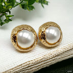 12 Mm Pearl Beaten 18K Gold White Anti Tarnish Stud Earring Women Bulk