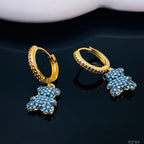 Turquoise Blue Teddy Bear 18K Gold Hoop Dangling Drop Earring Bulk