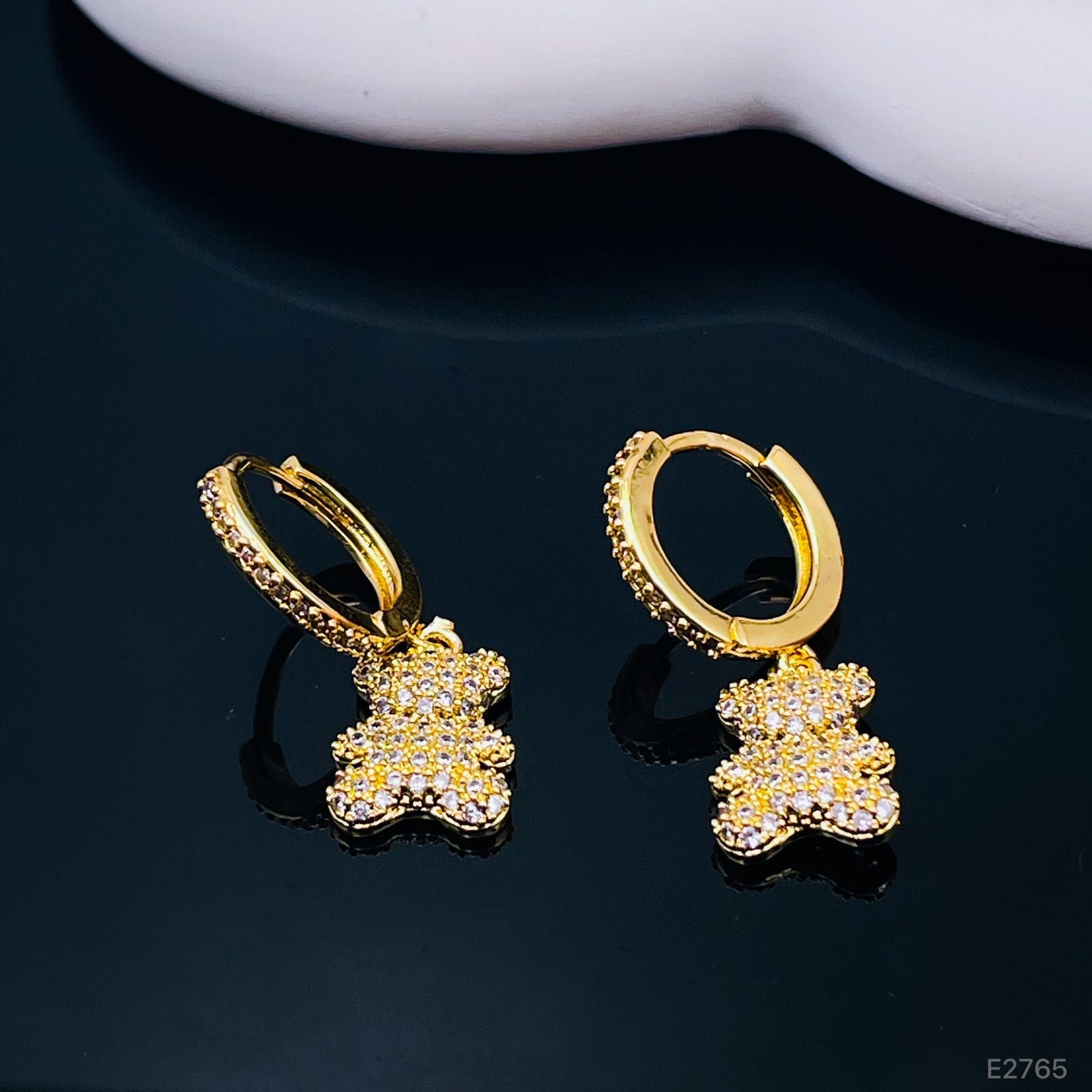 Turquoise Blue Teddy Bear 18K Gold Hoop Dangling Drop Earring Bulk Secondary image