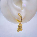 Turquoise Blue Teddy Bear 18K Gold Hoop Dangling Drop Earring Bulk