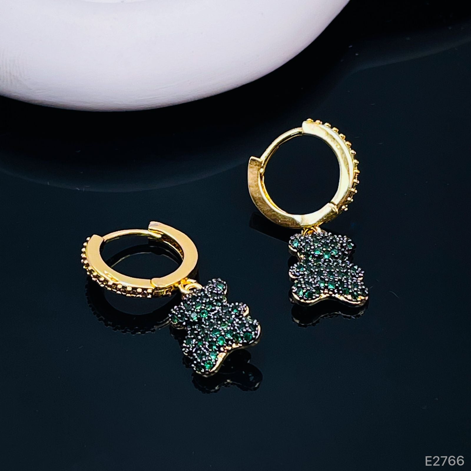 Turquoise Blue Teddy Bear 18K Gold Hoop Dangling Drop Earring Bulk
