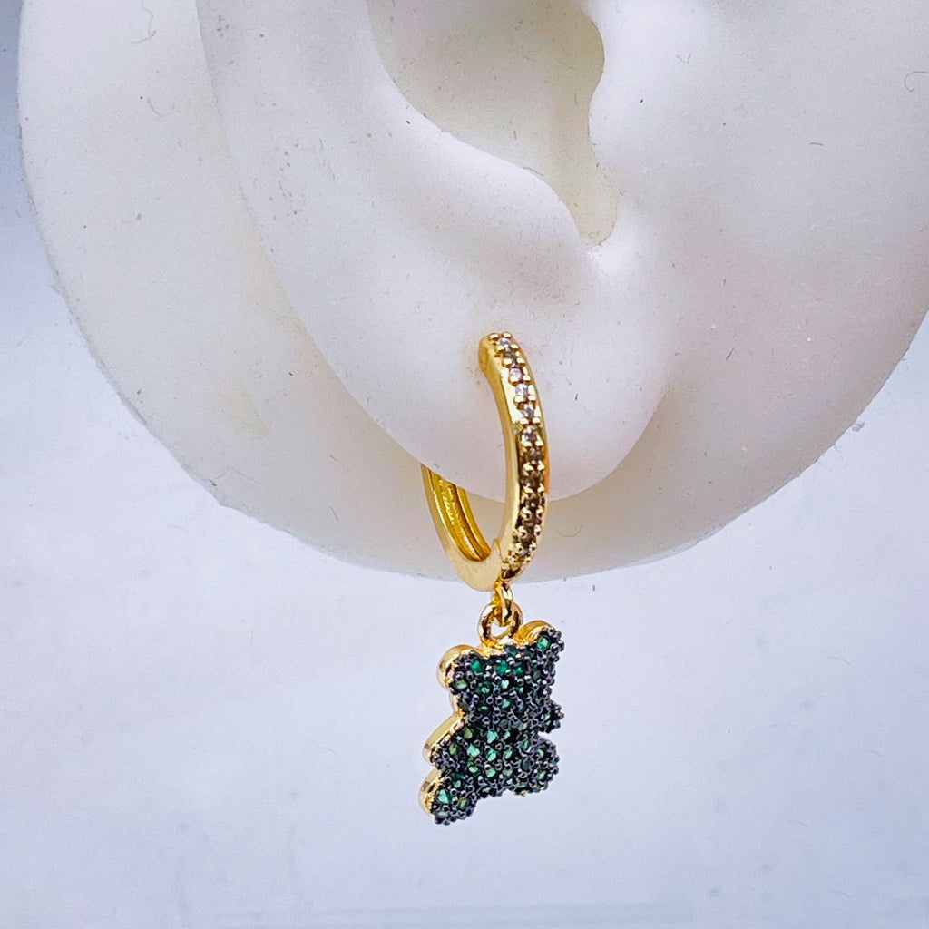 Turquoise Blue Teddy Bear 18K Gold Hoop Dangling Drop Earring Bulk