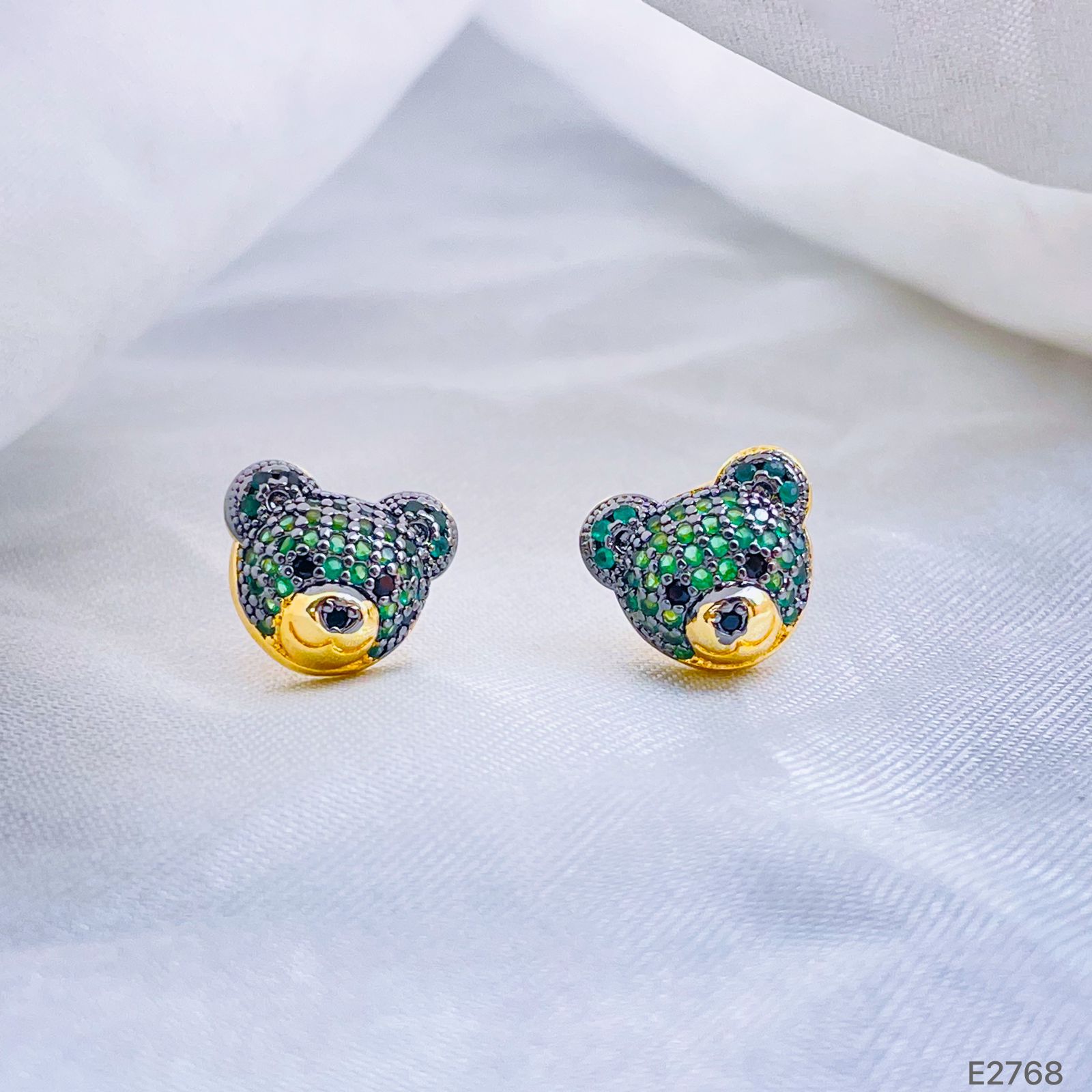 Green Teddy Bear 18K Gold Copper Stud Earring For Women Bulk Main image