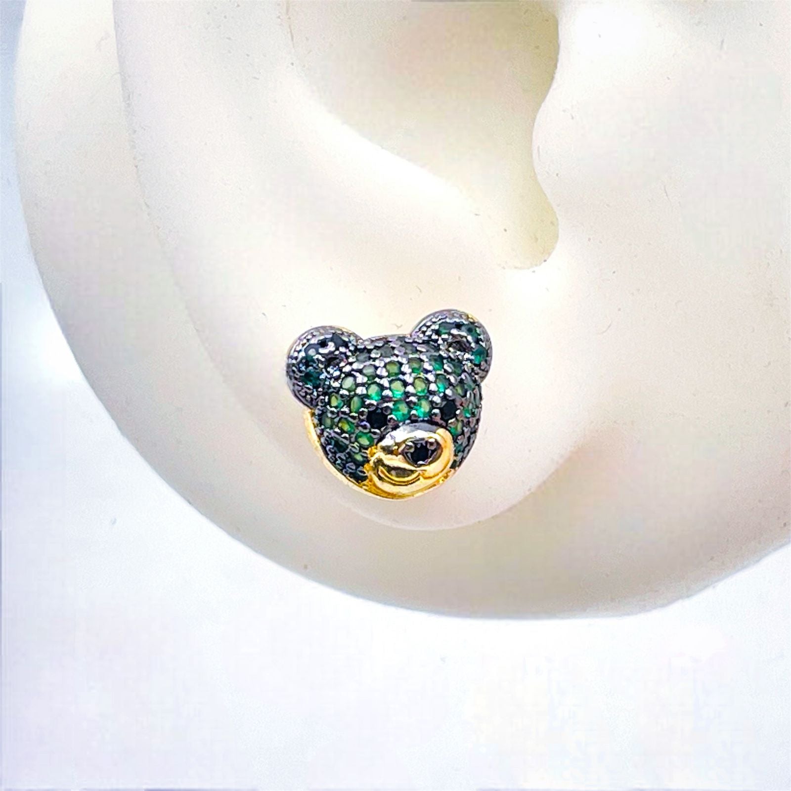 Green Teddy Bear 18K Gold Copper Stud Earring For Women Bulk