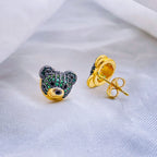 Green Teddy Bear 18K Gold Copper Stud Earring For Women Bulk