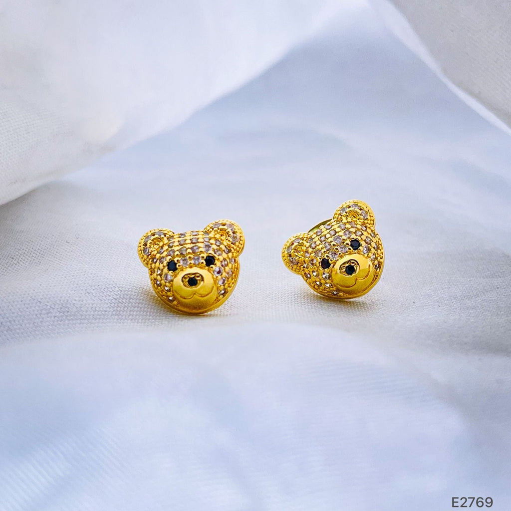 Green Teddy Bear 18K Gold Copper Stud Earring For Women Bulk