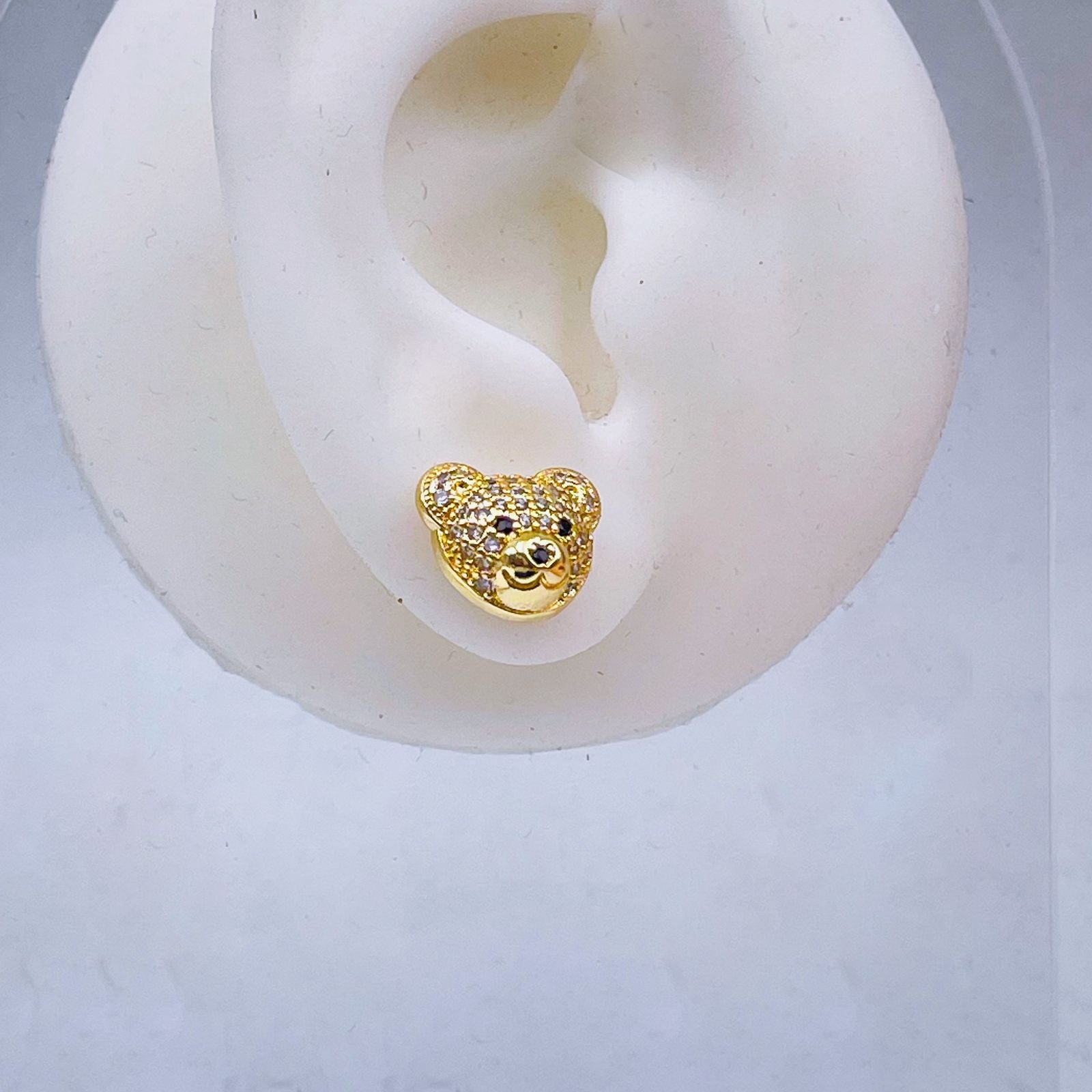 Green Teddy Bear 18K Gold Copper Stud Earring For Women Bulk