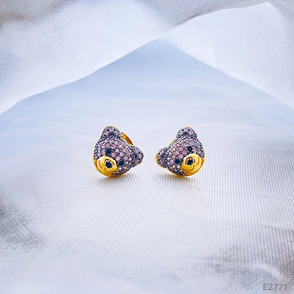 Green Teddy Bear 18K Gold Copper Stud Earring For Women Bulk