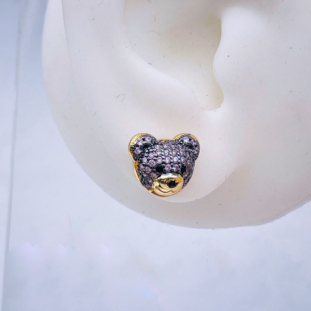 Green Teddy Bear 18K Gold Copper Stud Earring For Women Bulk