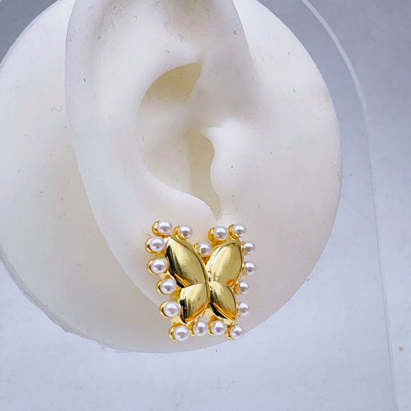 Butterfly Pearl 18K Gold Copper Stud Earring For Women Bulk Secondary image