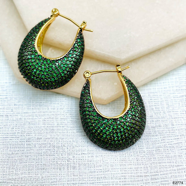 Green Cubic Zirconia 18K Gold Anti Tarnish Hoop Bali Earring Bulk Main image