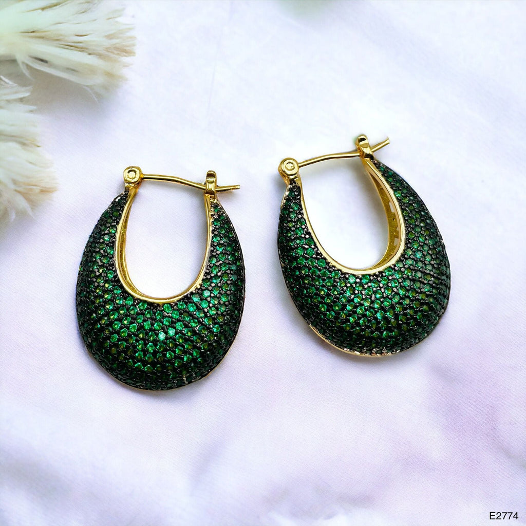 Green Cubic Zirconia 18K Gold Anti Tarnish Hoop Bali Earring Bulk