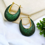 Green Cubic Zirconia 18K Gold Anti Tarnish Hoop Bali Earring Bulk