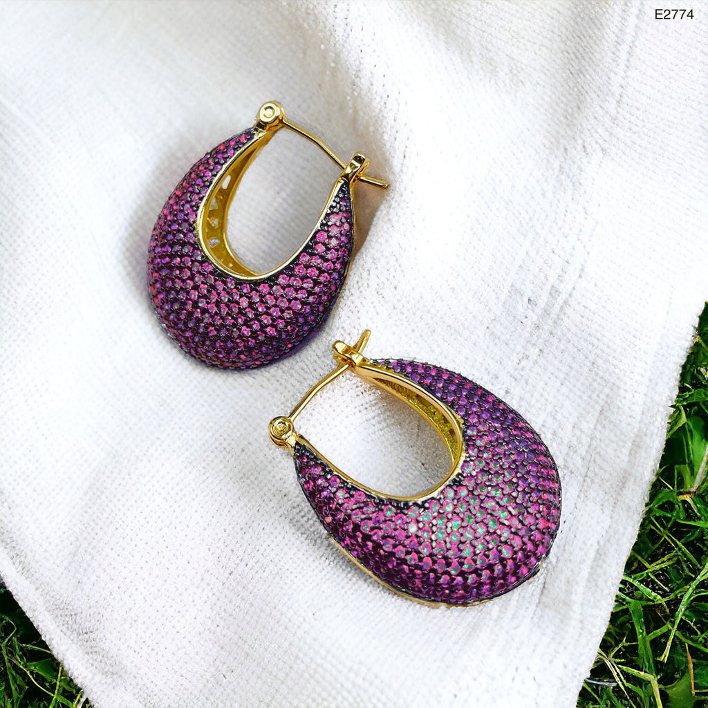 Green Cubic Zirconia 18K Gold Anti Tarnish Hoop Bali Earring Bulk