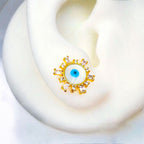 Sun Rays Mother of Pearl Evil Eye 18K Gold Stud Earring for Women