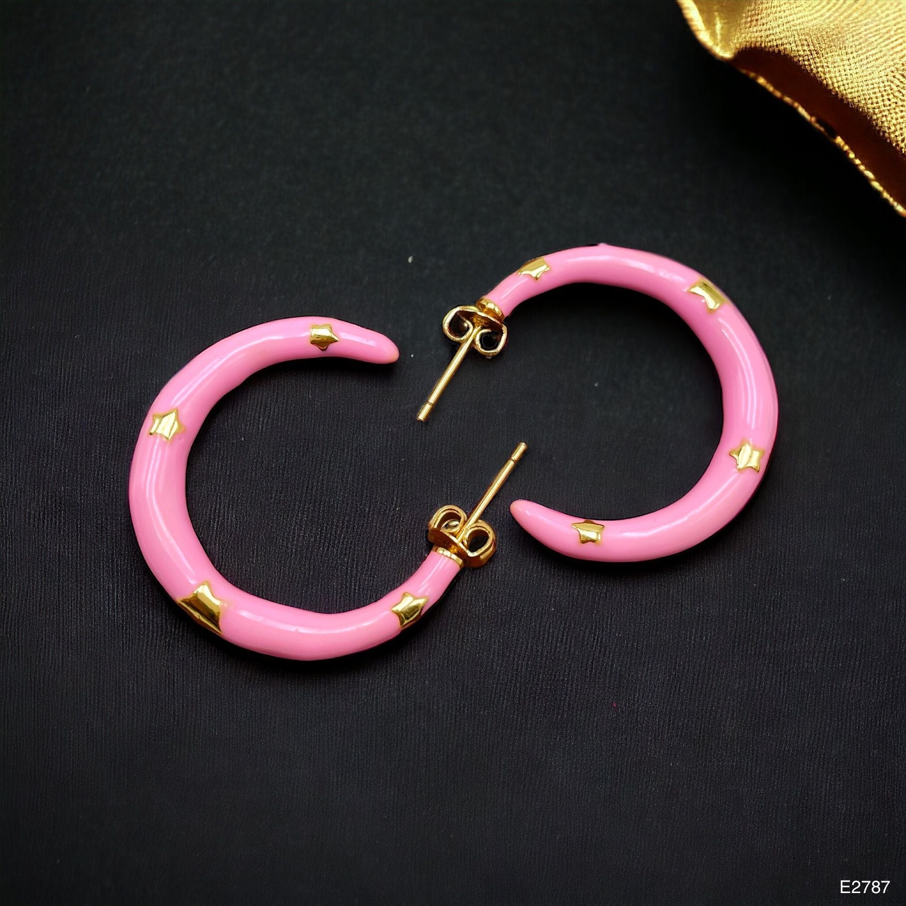 Pink Enamel 18K Gold Anti Tarnish Hoop Earring For Women Bulk Main image