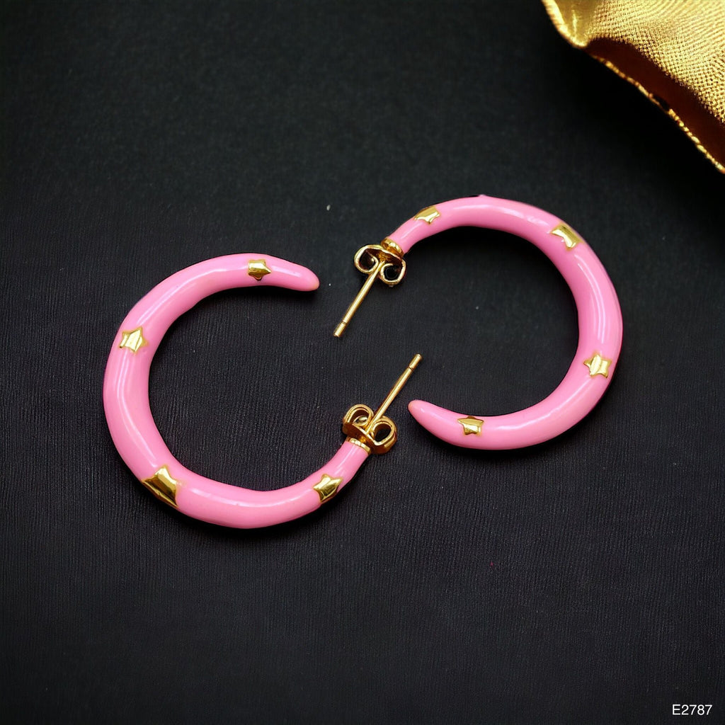 Pink Enamel 18K Gold Anti Tarnish Hoop Earring For Women Bulk