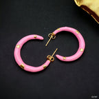 Pink Enamel 18K Gold Anti Tarnish Hoop Earring For Women Bulk
