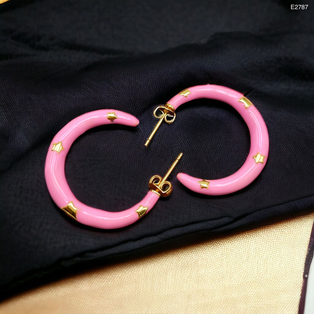 Pink Enamel 18K Gold Anti Tarnish Hoop Earring For Women Bulk