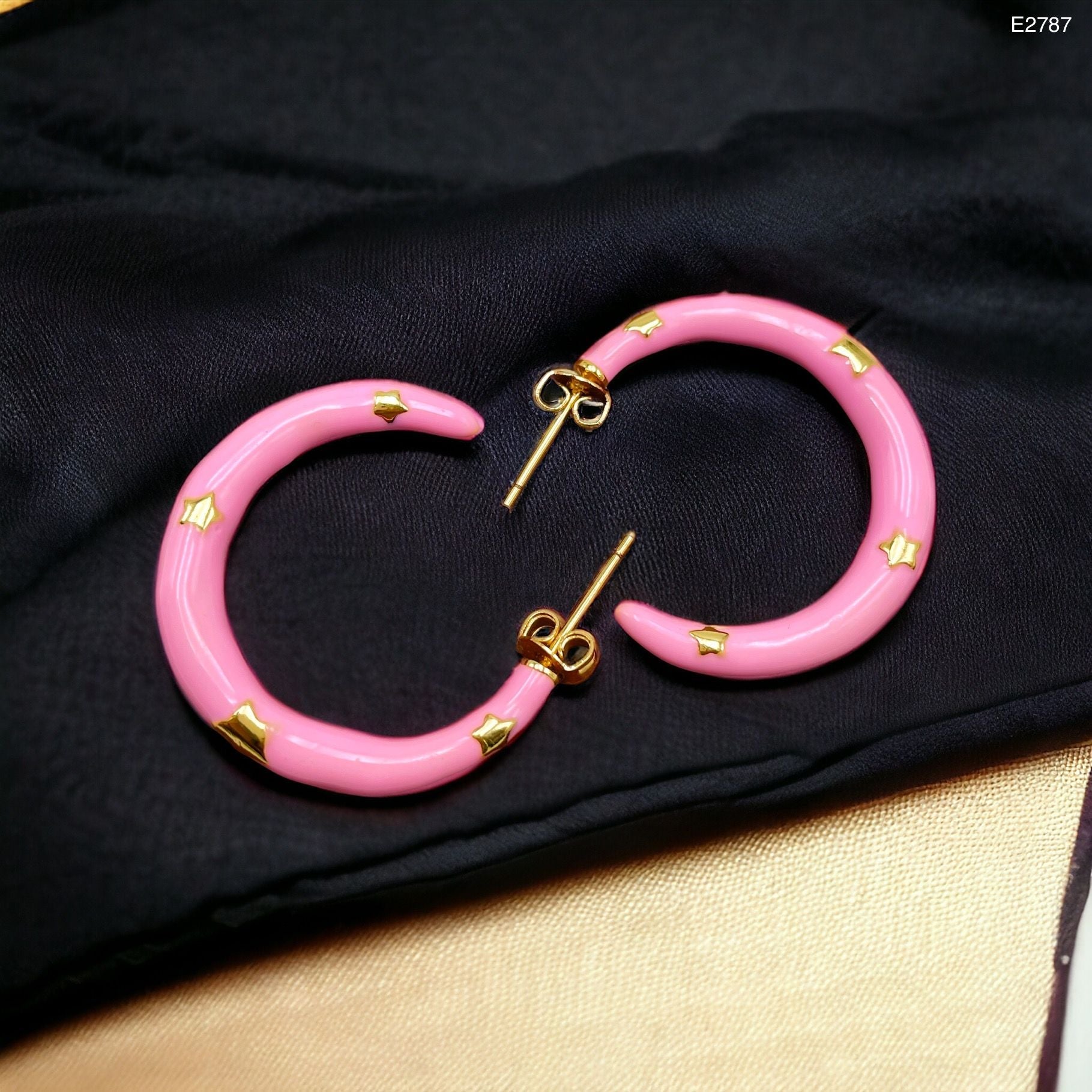 Pink Enamel 18K Gold Anti Tarnish Hoop Earring For Women Bulk