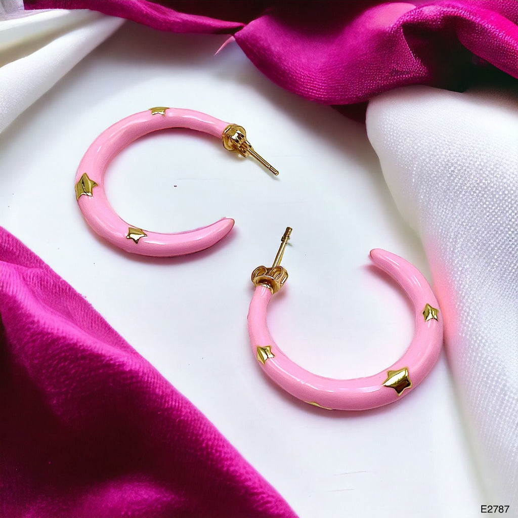Pink Enamel 18K Gold Anti Tarnish Hoop Earring For Women Bulk