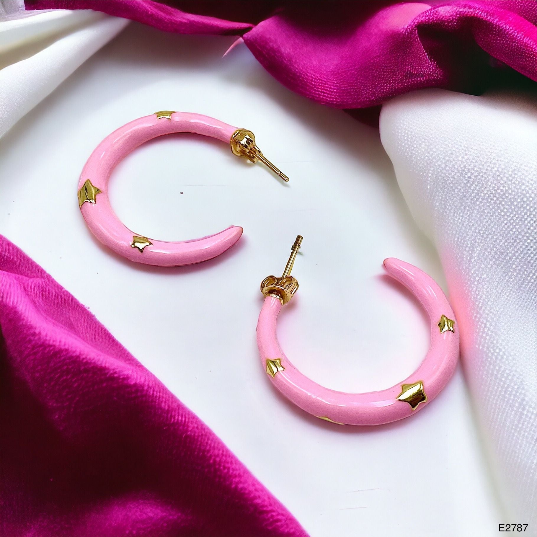 Pink Enamel 18K Gold Anti Tarnish Hoop Earring For Women Bulk