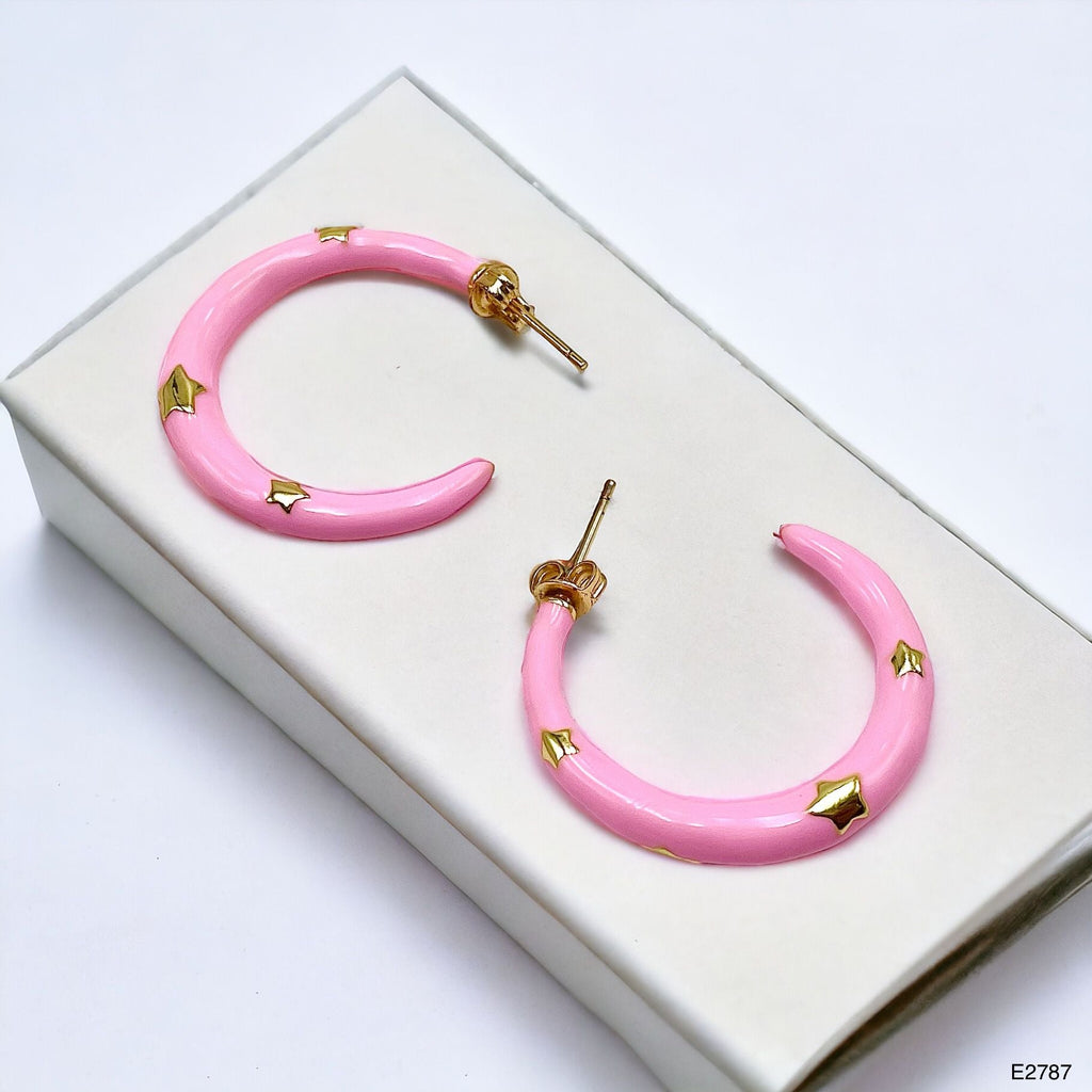 Pink Enamel 18K Gold Anti Tarnish Hoop Earring For Women Bulk