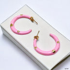 Pink Enamel 18K Gold Anti Tarnish Hoop Earring For Women Bulk