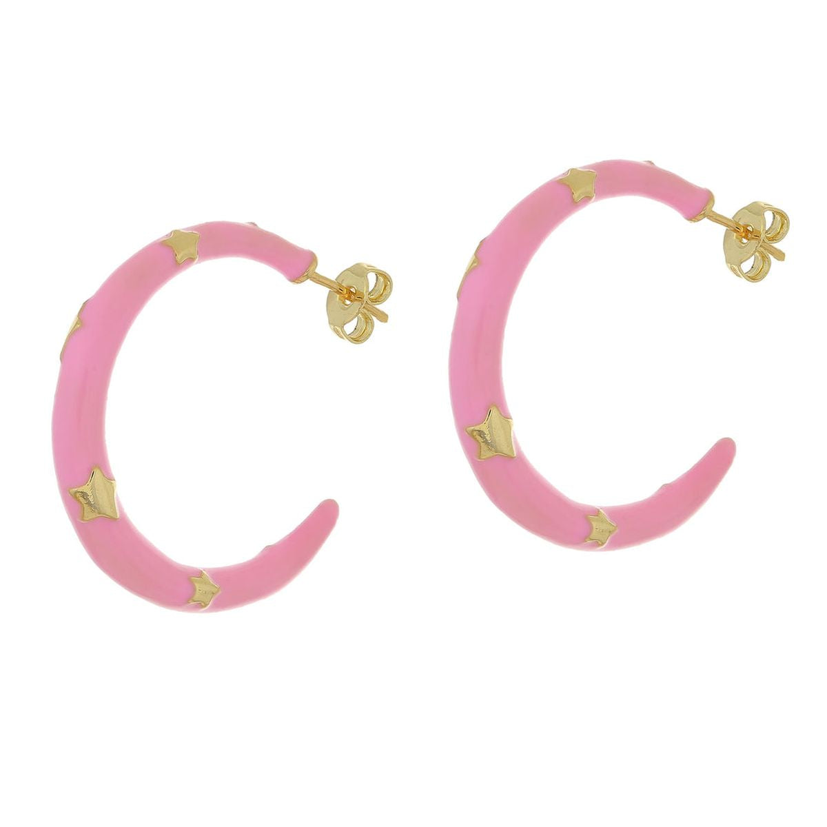 Pink Enamel 18K Gold Anti Tarnish Hoop Earring For Women Bulk