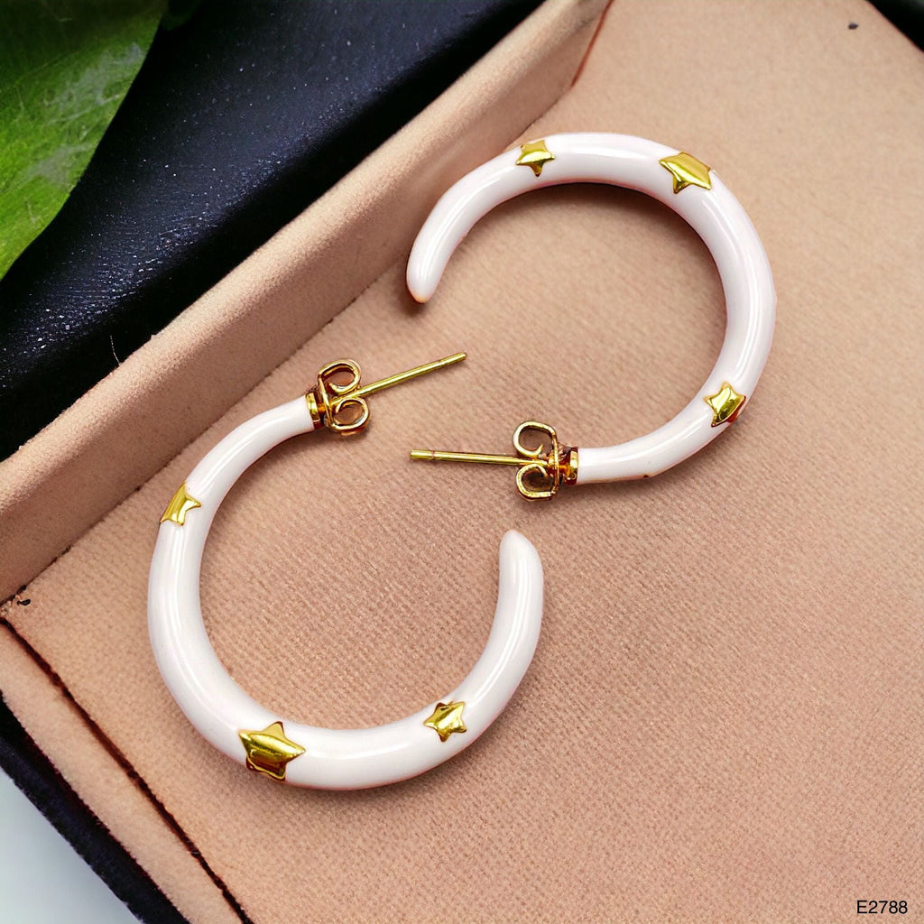 Pink Enamel 18K Gold Anti Tarnish Hoop Earring For Women Bulk