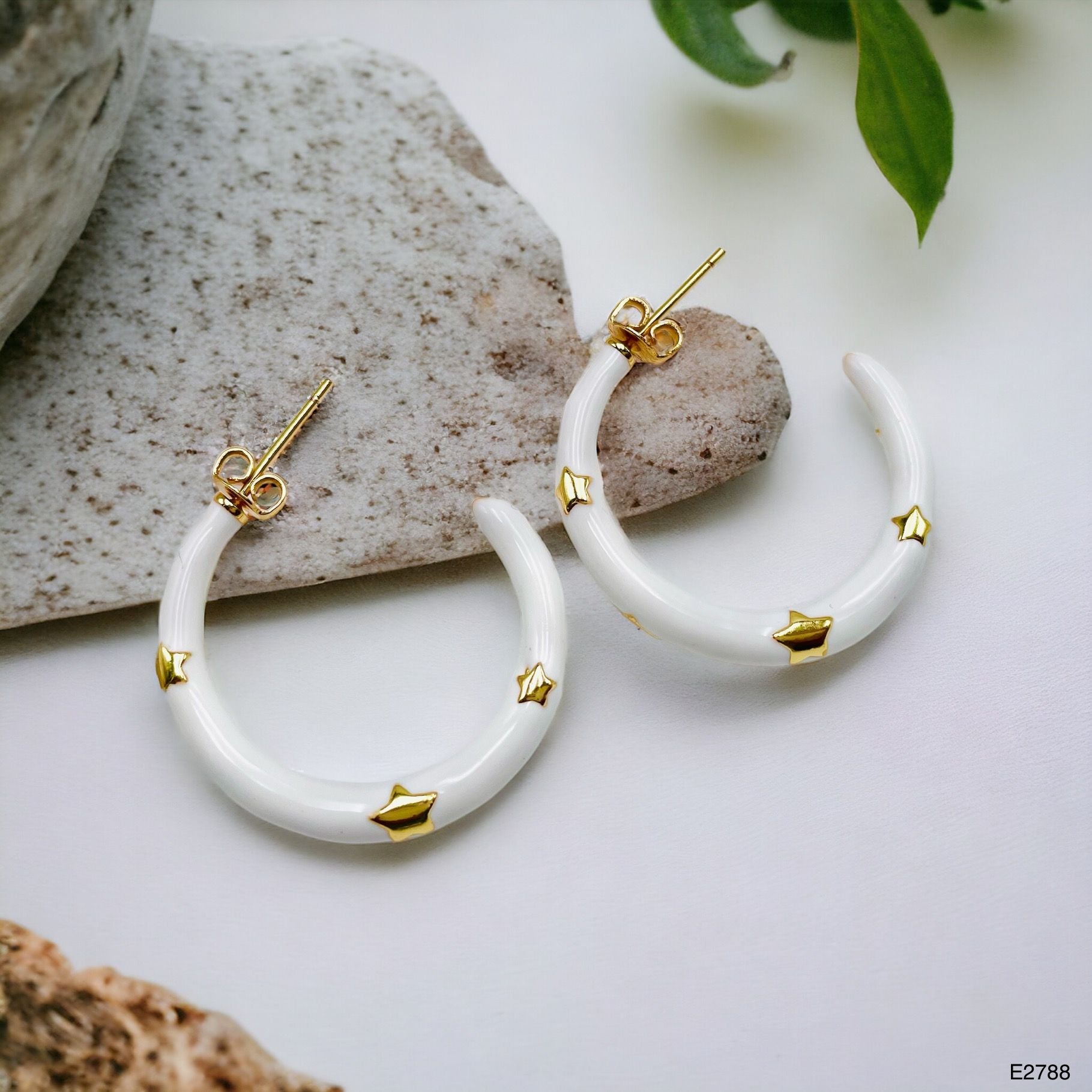 Pink Enamel 18K Gold Anti Tarnish Hoop Earring For Women Bulk