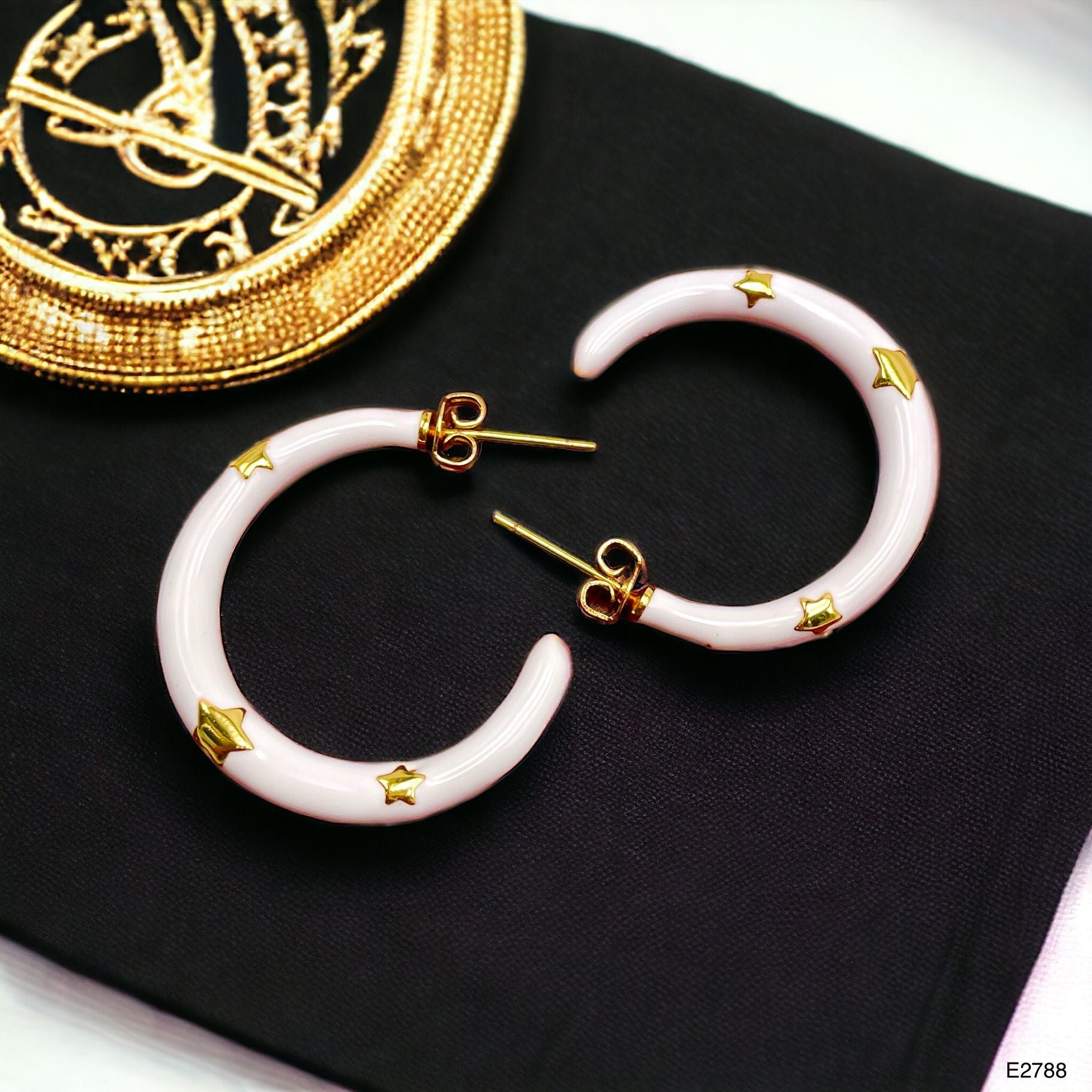 Pink Enamel 18K Gold Anti Tarnish Hoop Earring For Women Bulk