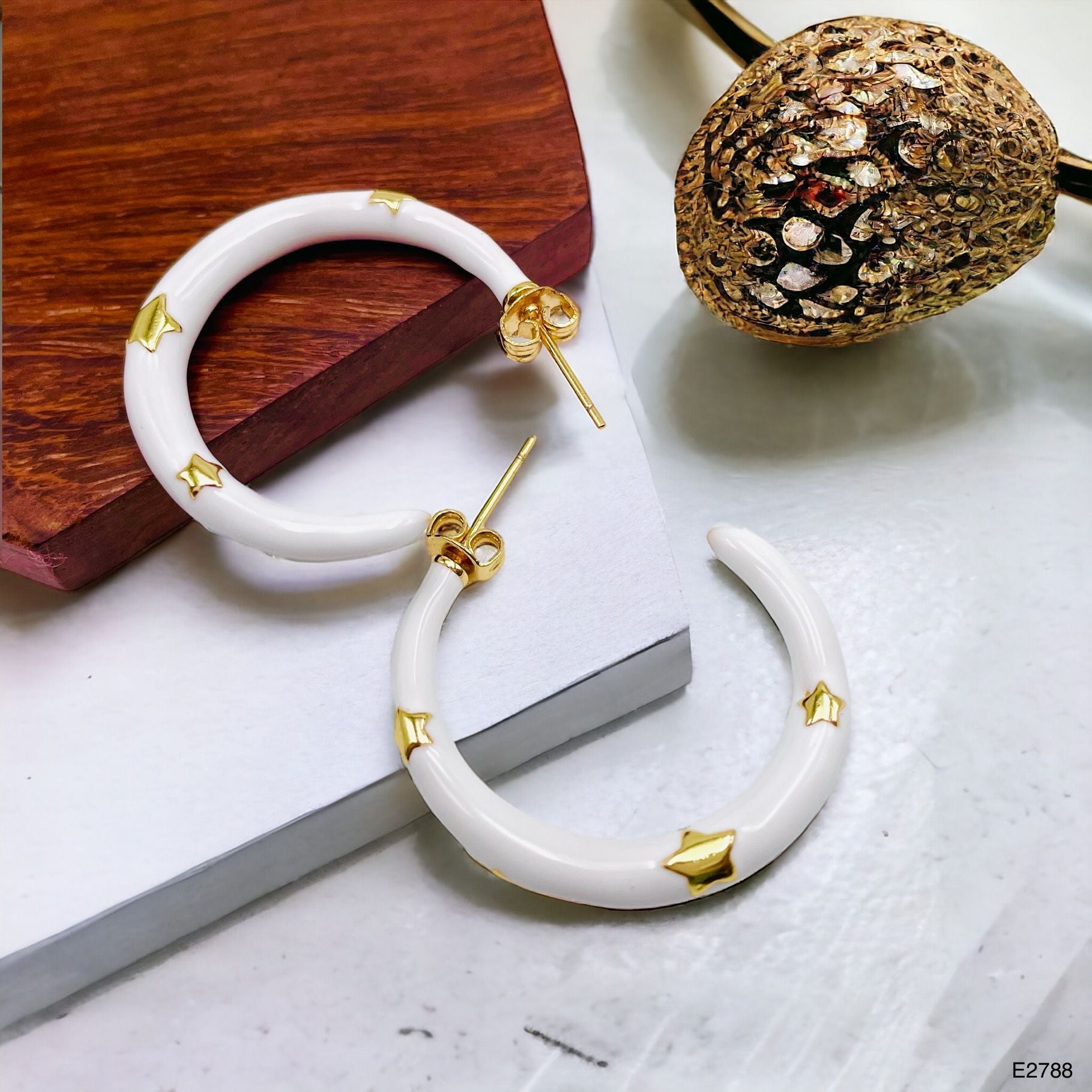 Pink Enamel 18K Gold Anti Tarnish Hoop Earring For Women Bulk