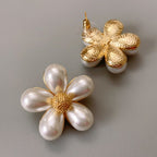 5 Petal Pearl 18K Gold Flower Stud Earring For Women Bulk
